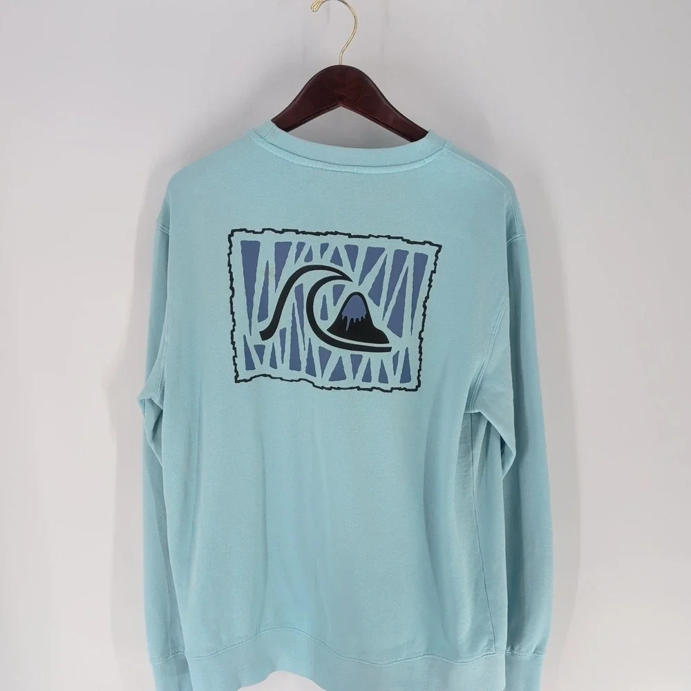 Quick‎ Silver Graphic Logo Crew Neck Classic Pullover Sweatshirt Sky Blue Size M